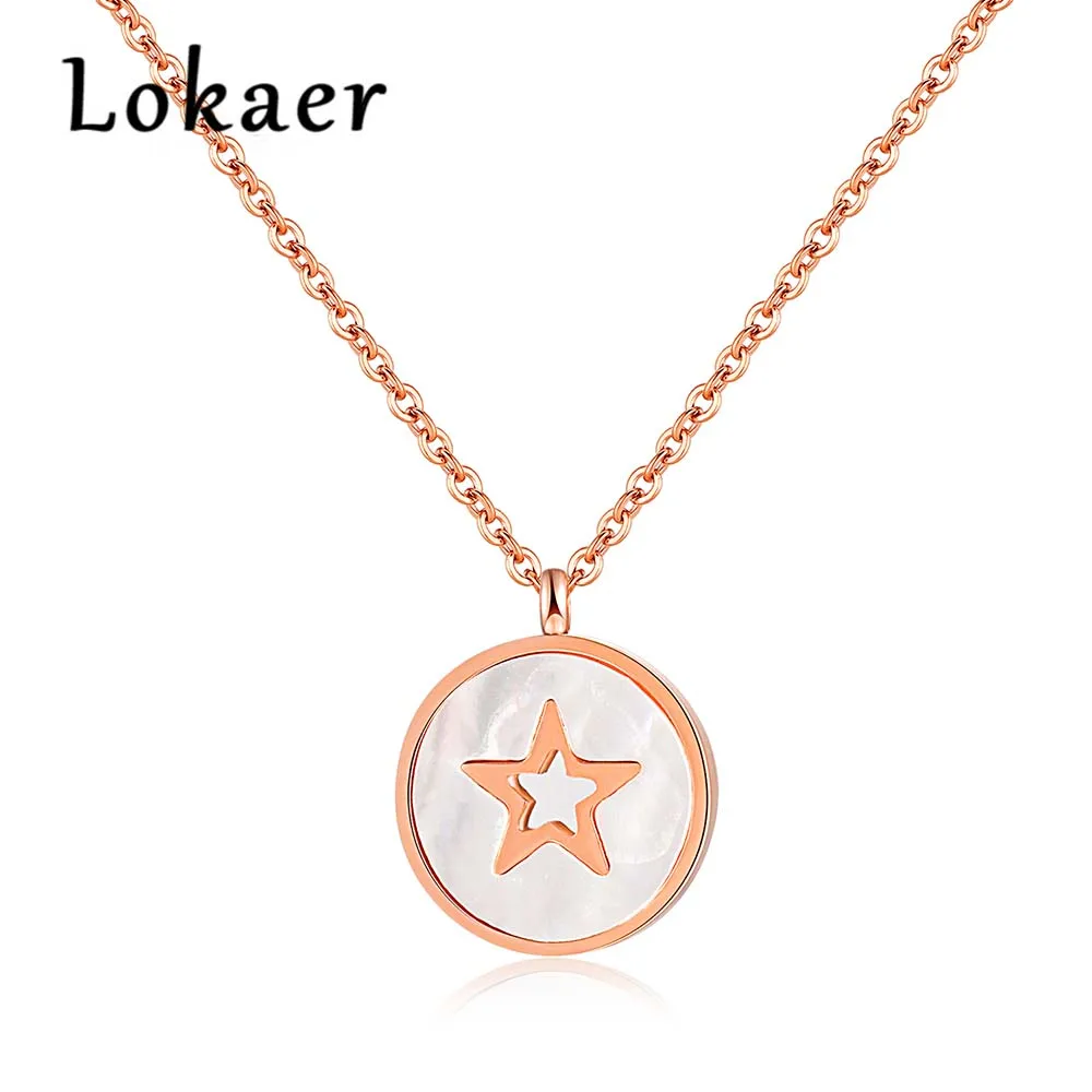 

Lokaer Simple Stylish Geometric Circle Star Pendants Necklaces Rose Gold Color Stainless Steel Shell Necklace LGX1260