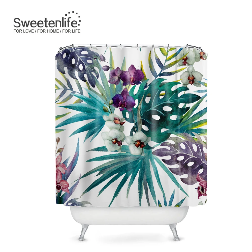 Sweetenlife Tropical Plant Waterproof Curtain Shower Home Curtains For