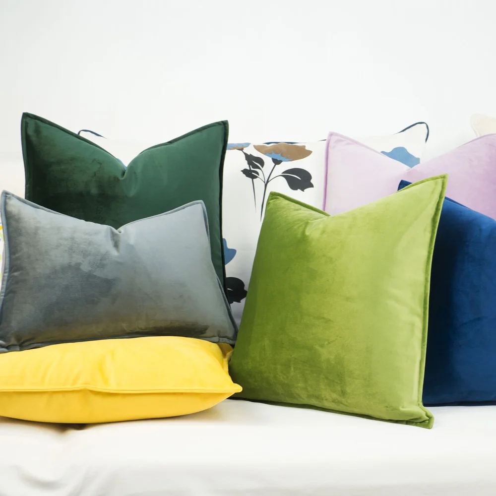 Blue Green Yellow Velvet Cushion Cover Hemming Envelope Pillowcase