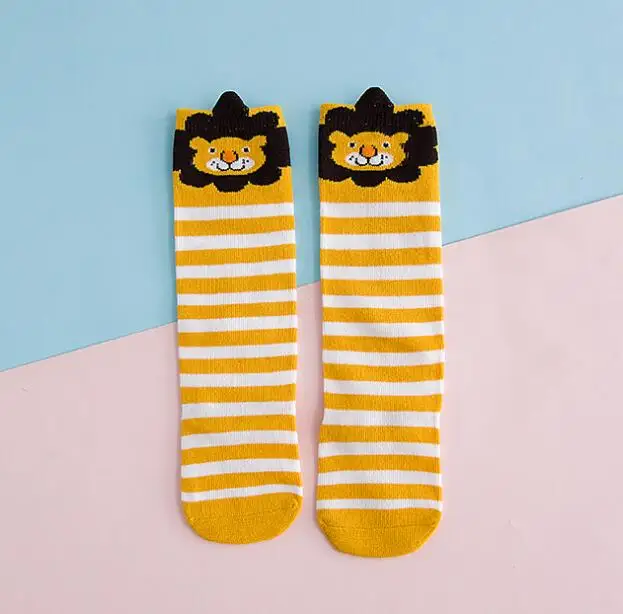 Длинные чулочно-носочные изделия до колена для детей 0-3 лет, милые забавные Носки с рисунком кролика для малышей Лыжные носки для мальчиков, носки для девочек - Цвет: Yellow Lion