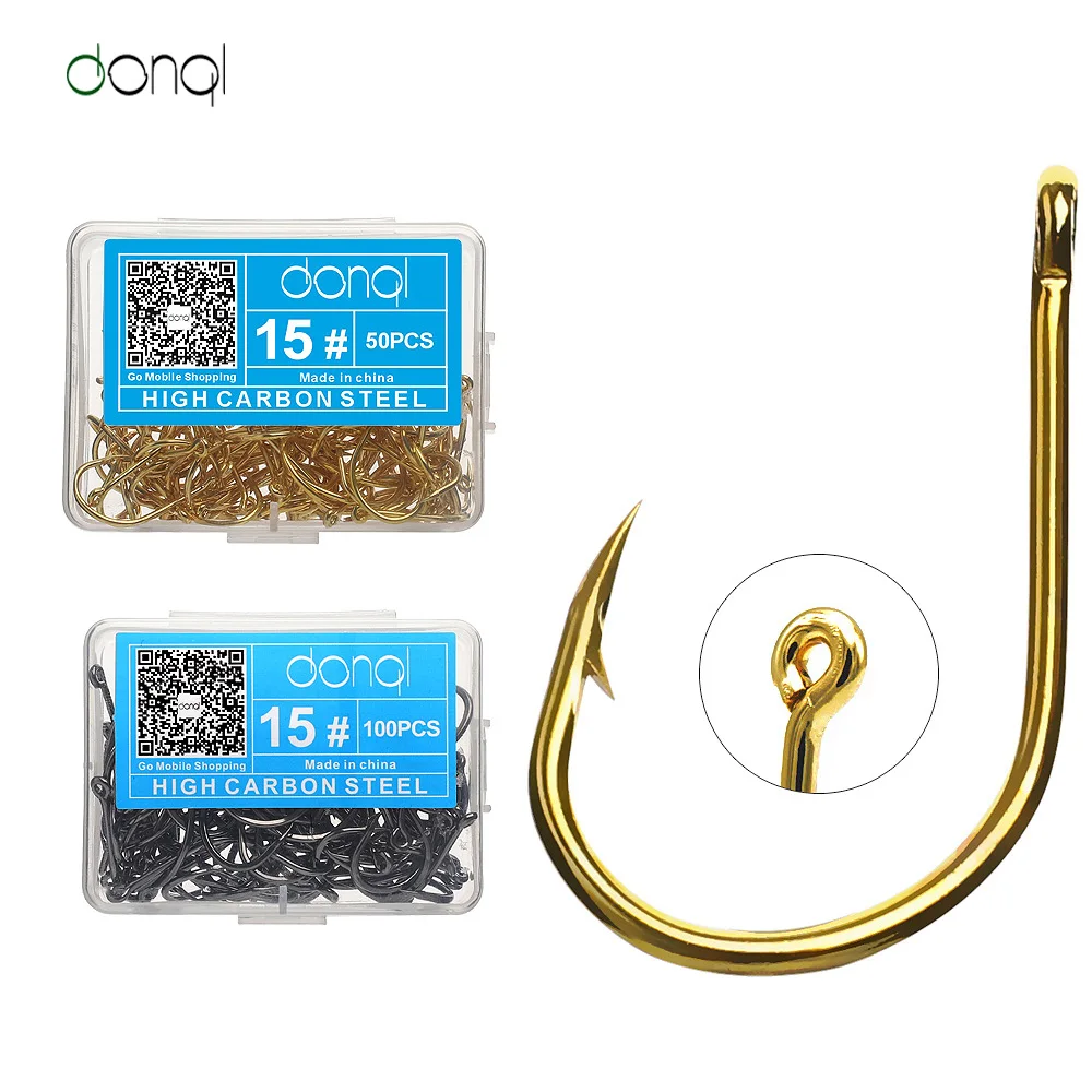 

DONQL 100pcs/Box High Carbon Steel Fishing hooks Carp Fishing Jig Head for Fly fishing Accessories Box Barbed jig hook 3#-16#
