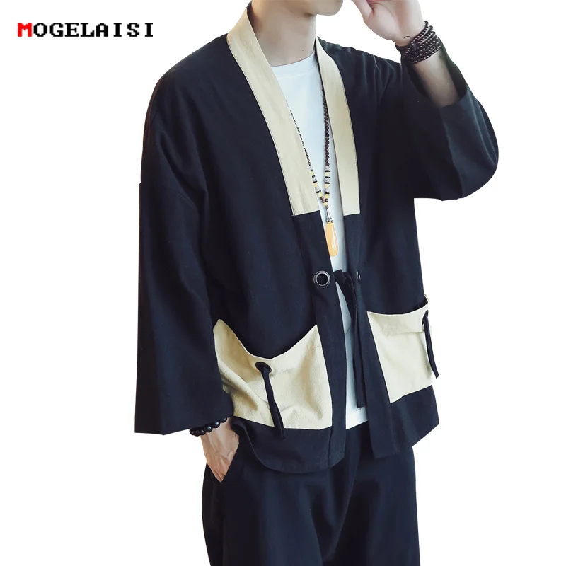 Китайский стиль Hanfu рубашка мужская летняя с рукавом три четверти Ретро льняная Хлопковая мужская рубашка с карманами camisa masculina 5XL