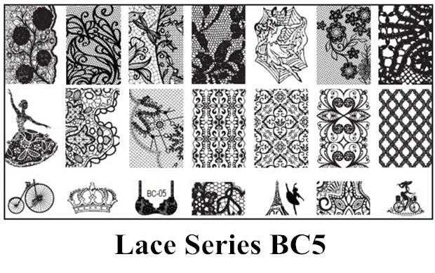 

1PC 6*12cm DIY Nail Art Image Stamp Stamping Plates Bra Bicycle Eiffel Tower Crown Dappled Floral Pattern Manicure Template Lace