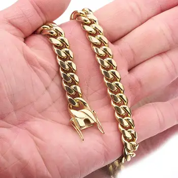 

Granny Chic 10mm Hot Sell Mens Hip Hop Gold Stainless Steel Miami Cuban Curb Chain Necklace Or Bracelet 7-40 Inch