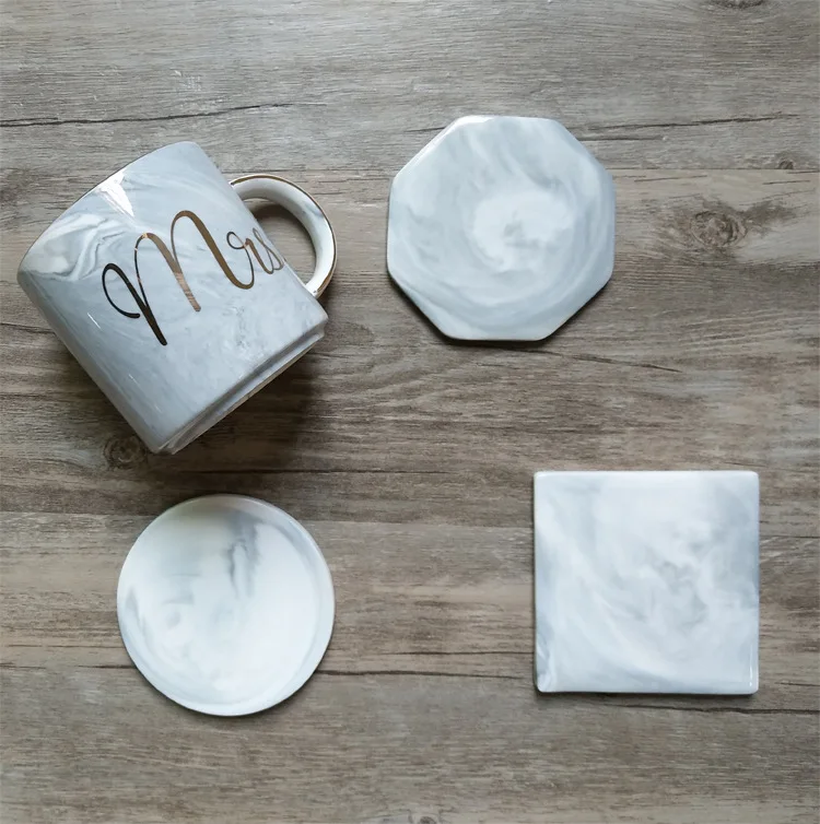 40pcs Marble Grain Coaster Cup Mats Ceramic Cup Pads Home Desktop Table Non slip Luxury
