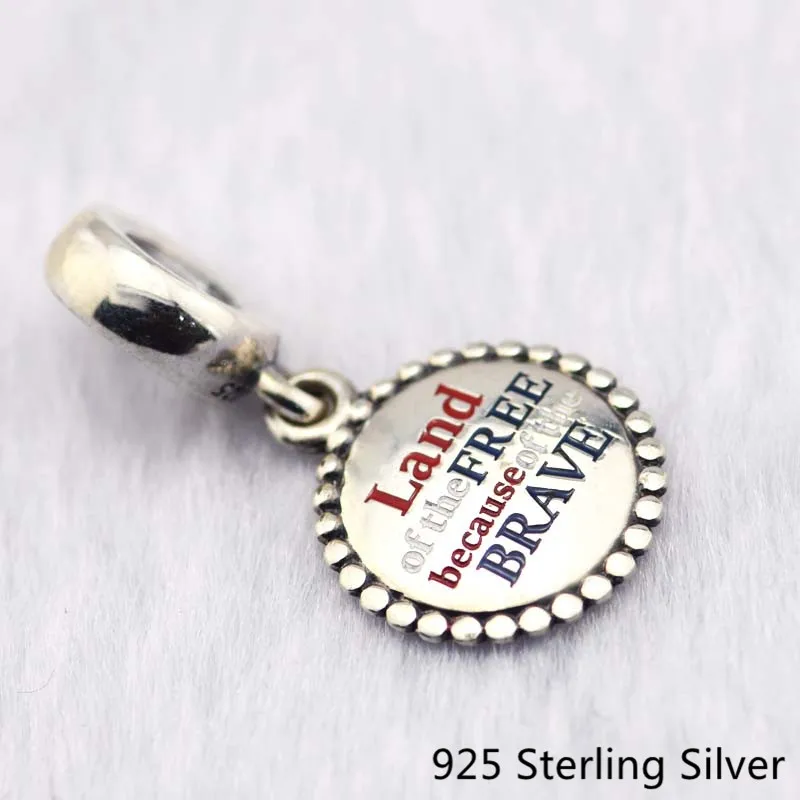 

CKK 925 Sterling Silver Land Of The Free Brave Dangle Charm, Red, White, & Blue Enamel Beads Jewelry Fits For Bracelets