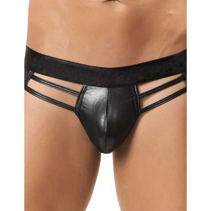 

sexy lingerie mens briefs latex pu underwear gay mens panties underwear man hollow out pvc briefs g-strings