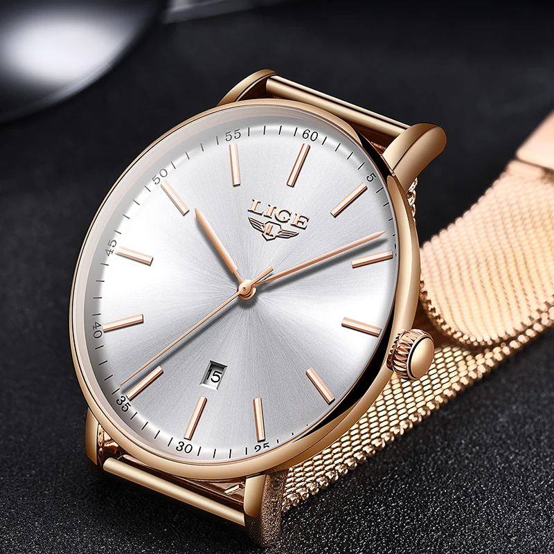 LIGE Gold Sliver Mesh Stainless Steel Watches Women Top Brand Luxury Casual Clock Ladies Wrist Watch Relogio Feminino +3B