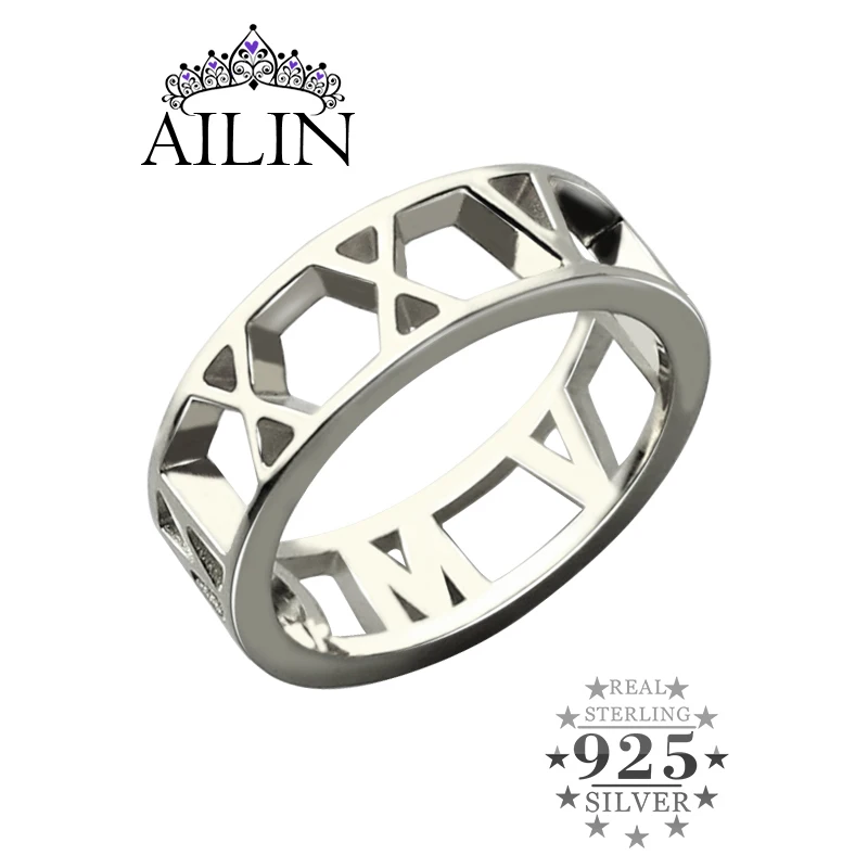 

AILIN Personalized Roman Numerals Ring Silver Wedding Date Ring Roman Numerals Band The Day I Saw You Anniversary Rings For Her