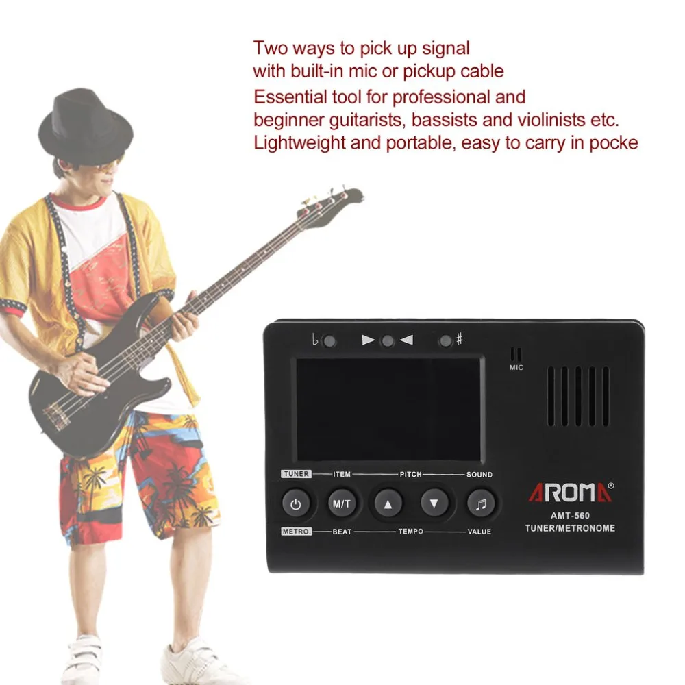 

Aroma Guitar Tuner Electric Tuner Metronome Built-in Mic with Pickup Function for Guitar Chromatic Bass Violin Ukulele NEW