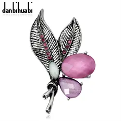 Danbihuabi Винтаж листьев растений брошь Цветной горный хрусталь смолы Дизайн брошь Булавки для Для женщин Свадебная вечеринка Интимные