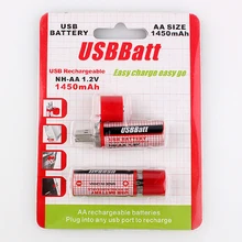 LiitoKala USB battery AA 1.2V 1450mAh NI MH Cells USB Rechargeable Battery LED Indicator (Red)