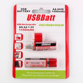 

LiitoKala USB battery AA 1.2V 1450mAh NI-MH Cells USB Rechargeable Battery LED Indicator (Red)