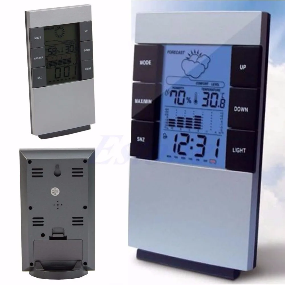 

NEW Indoor Hygrometer Weather Forecast Clocks Max/Min Temp Humidity Record Chime-S127