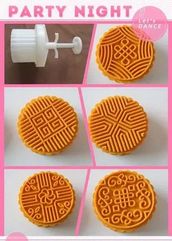 

100g Chinese round shape flower design Mooncake mung bean cake Molds mould with 5 Stamps plastic hand pressure , 50sets/lot
