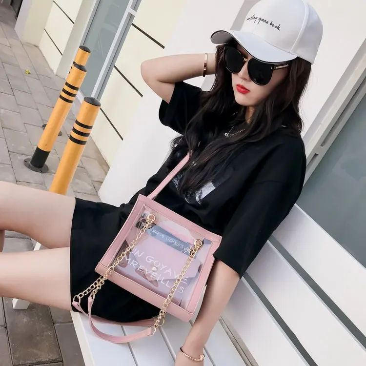 

Casual Square Bag for Women Large Capacity Ladies Shopping Bag High Quality Shoulder Bag Fashion Transparent Pvc Chain Bag