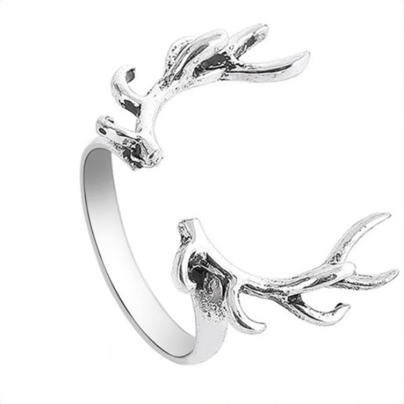 

DoreenBeads Copper Adjustable Open Rings Antique Silver Christmas Reindeer Deer Horn/ Antler Fashion Trendy Women Jewelry, 1 PC