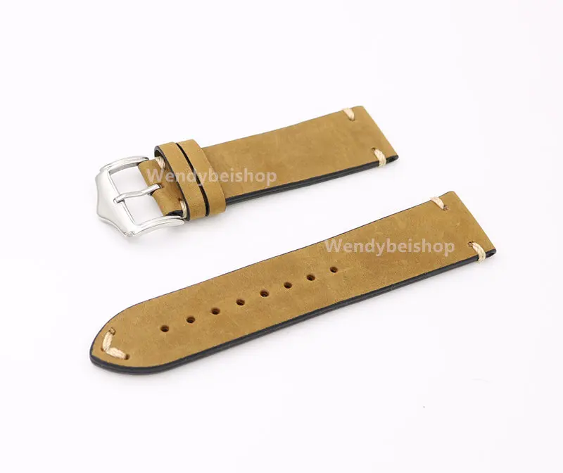 

CARLYWET 20 22 24mm Leather Light Brown Suede VINTAGE Replacement Wrist Watch Band For Rolex Omega Tudor Citizen Armani Panerai