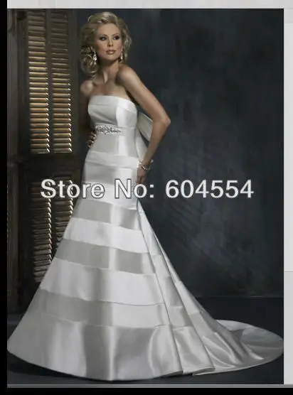 Free Shipping Custom made Ivory Satin Taffeta Crystal Beading Bow Strapless A-Line Wedding Dress Bridal Gown | Свадьбы и торжества