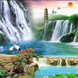 Beibehang голубое небо и белые облака водопад живописные ТВ фоне пользовательские большая росписи зеленый обои papel де parede para кварто