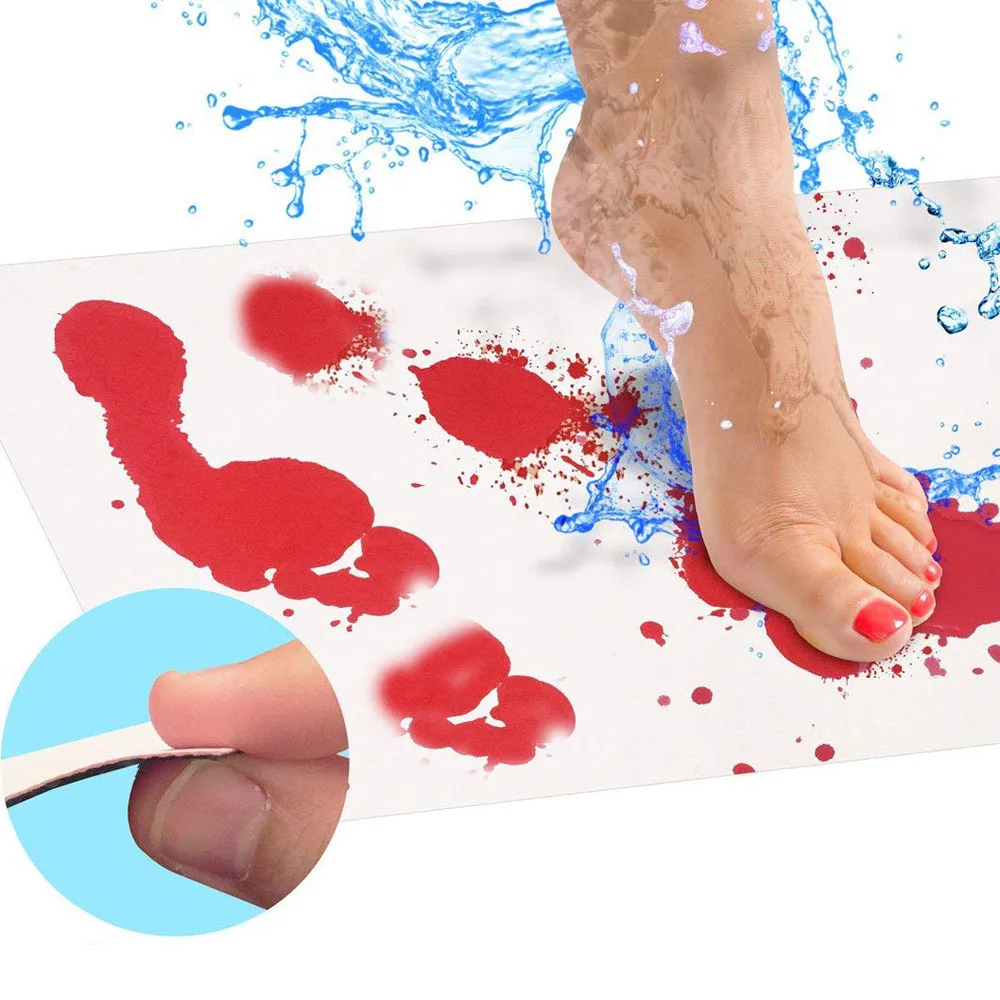 

Bloody Bath Mat Color Changing Sheet Turns Red Wet Make You Bleeding Footprints