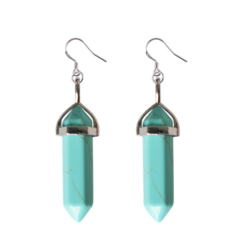 Hexagonal column Quartz Stone Dangle Earrings Blue Black Earring Women Pink Crystal Natural Stone Drop Earrings