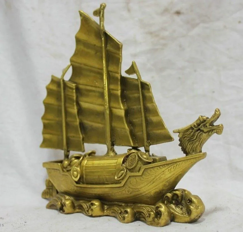 

Chinese bronze statue Dragon Boat Money Lucky Sculpture metal handicraft