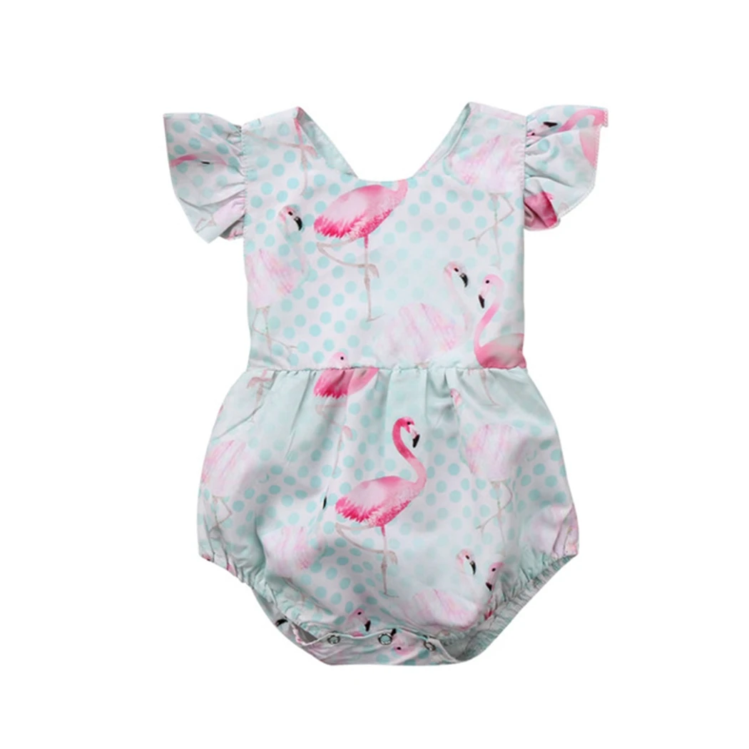 Одежда для новорожденных маленьких девочек clothingsleeveless оборками Фламинго горошек