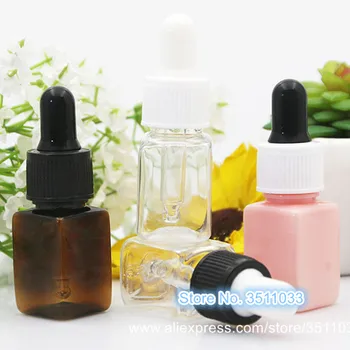 

10ml Plastic Clear Square Essential Oil Dropper Bottle Cosmetic Essence Refillable Container Travel Brown Pink Essential Oil Jar