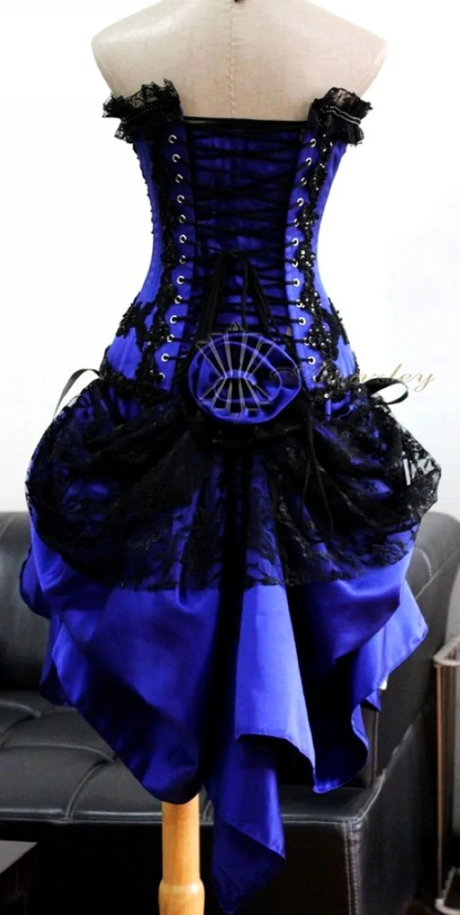 Short Blue Prom Dresses Black Beading Gothic Corset Prom Dresses For Sale (4)