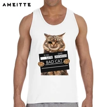 Модные топы на бретелях Bad Cat Dept, мужские рубашки без рукавов с принтом кота, летние хипстерские мужские вязаные топы без рукавов для тренировок