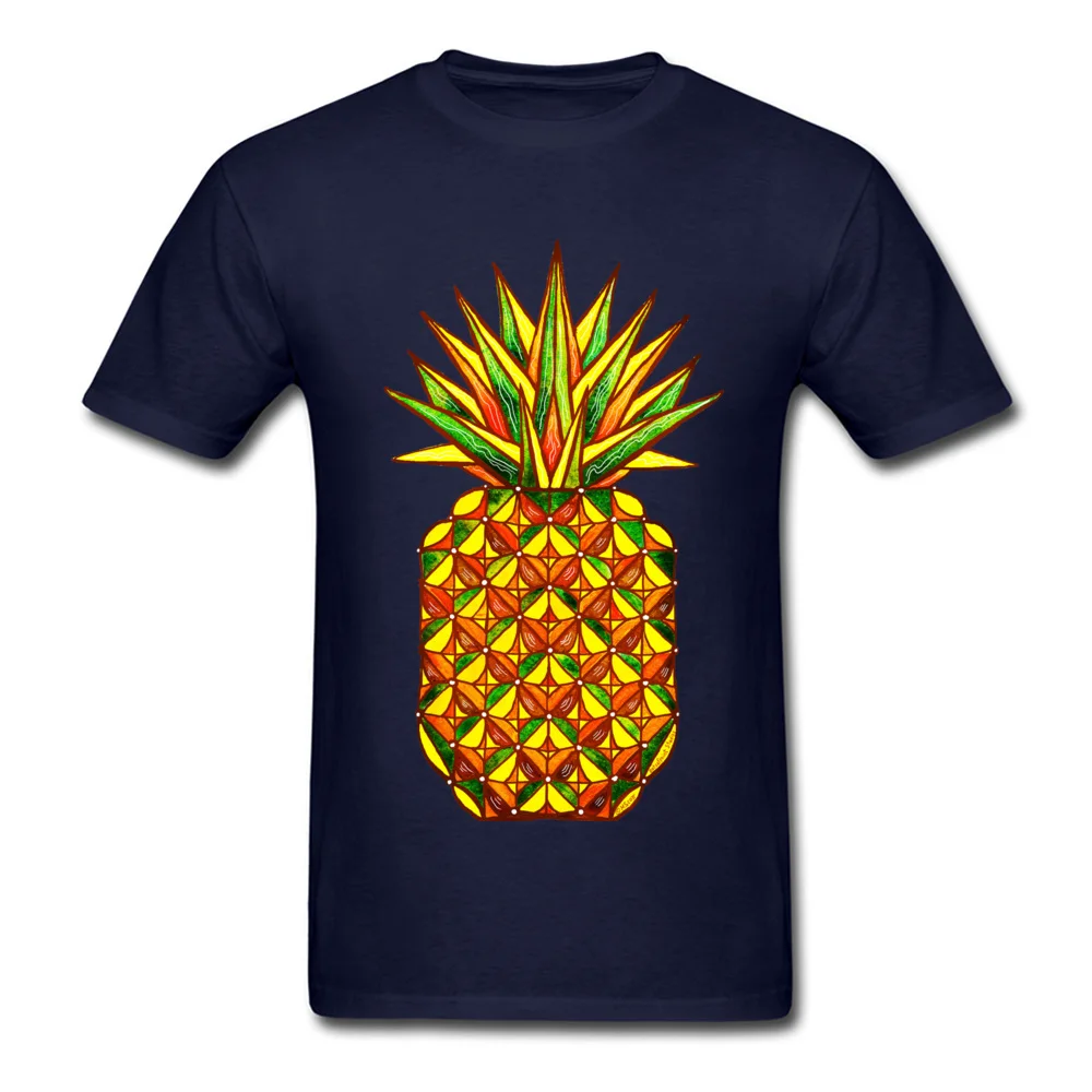 Geometric Pineapple by dotsofpaint Student Latest T Shirt Crew Neck Labor Day 100% Cotton Tshirts Design Short Sleeve Tee-Shirt Geometric Pineapple by dotsofpaint navy