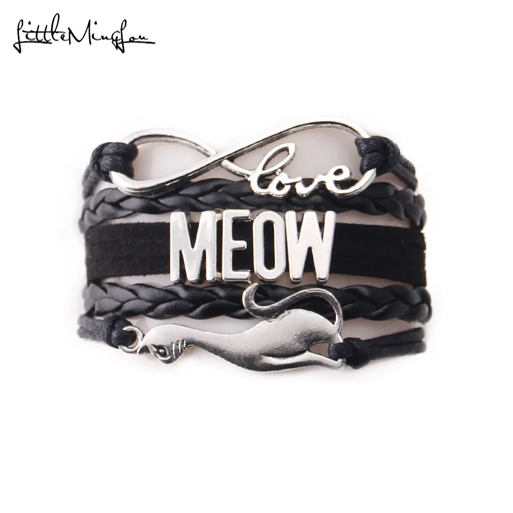 Маленький Браслет Minglou infinity love MEOW Очаровательные кожаные плетеные браслеты и