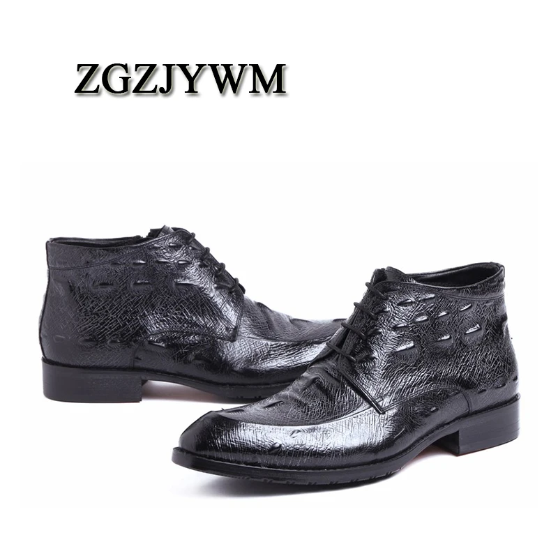 ZGZJYWM/модные ботинки на весну-осень Высококачественные ботинки из натуральной кожи, с острым носком, на шнуровке, оксфорды, вечерние мужские свадебные ботинки