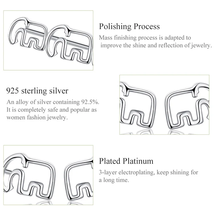 Bamoer, семейные длинные серебряные серьги-гвоздики с изображением слона для женщин, простые серьги-гвоздики, 925 пробы, серебряные ювелирные изделия SCE678