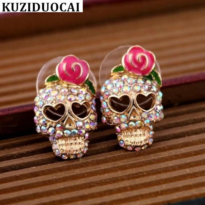Kuziduocai, новые модные ювелирные изделия, милые разноцветные Серьги в виде сердца розы и черепа для женщин, массивные Серьги Brincos, E-92 для девочек