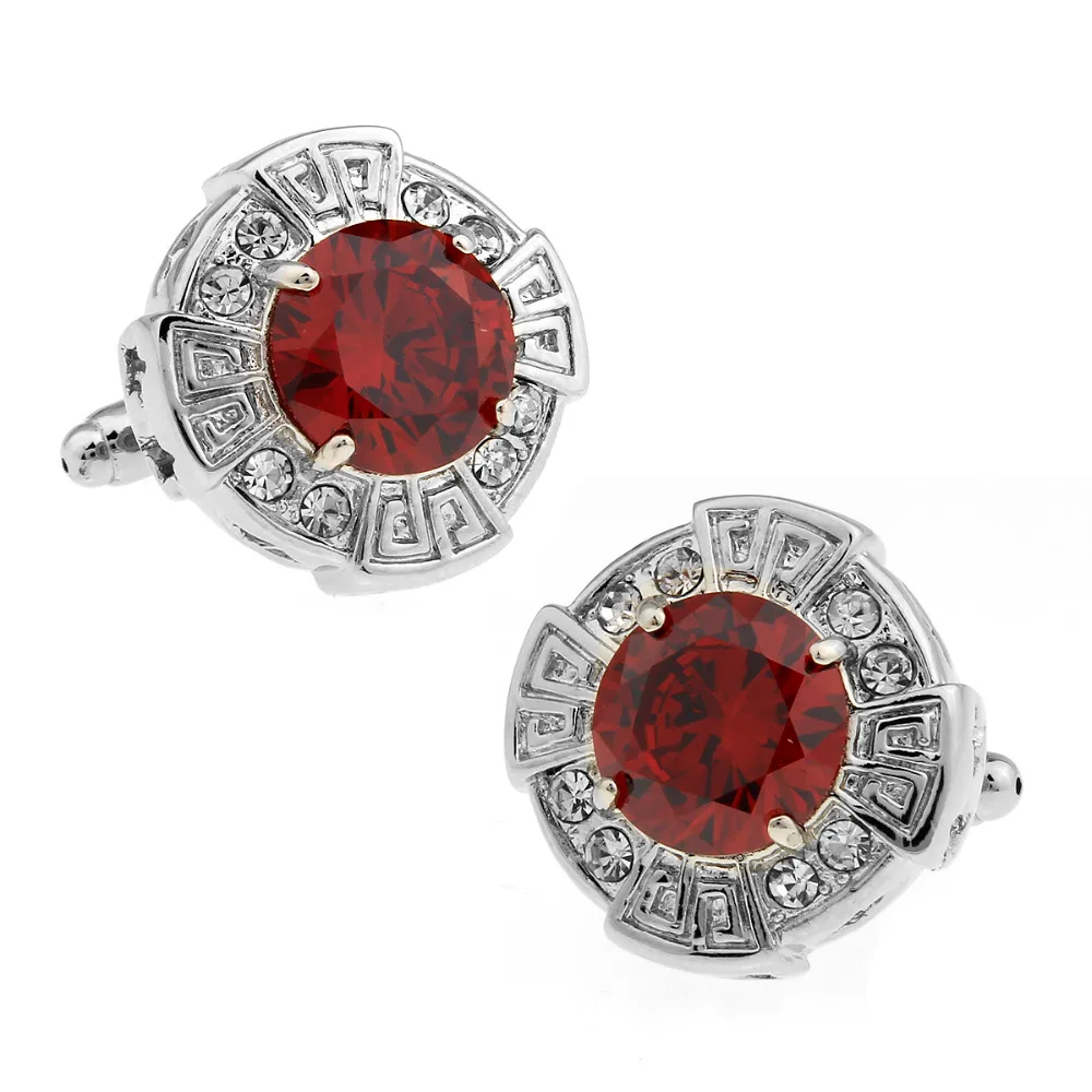 

Luxury Unique Round Red Crystal Silver Top Quntity Male Cufflinks 164107