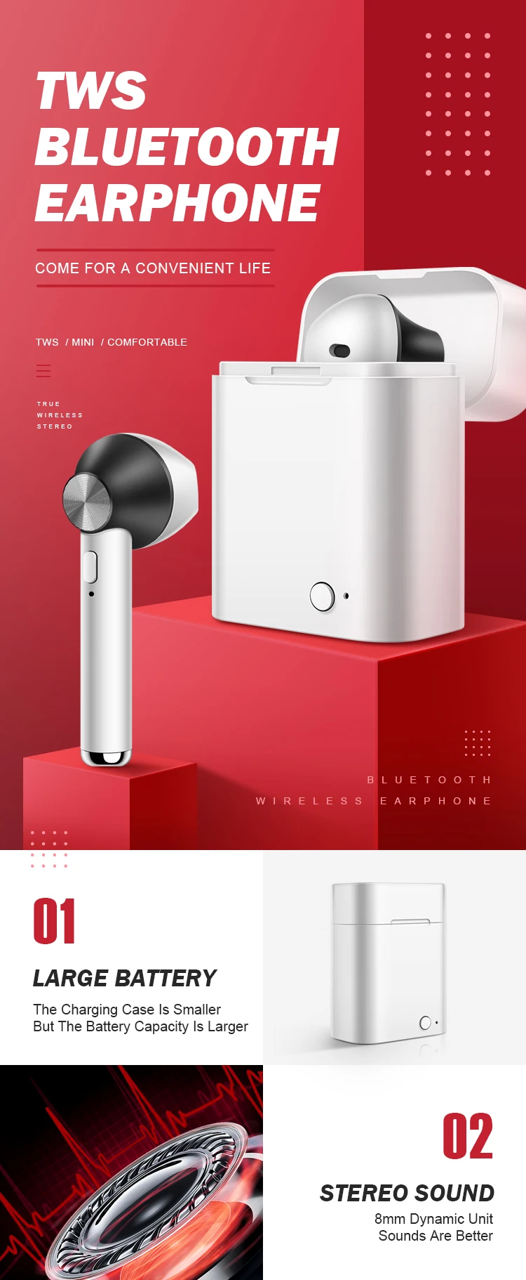 XLSTO Wireless Headphone Bluetooth 5.0 Binaural Calls Sport 3D Stereo Sound Earphones with Charging Box for xiaomi iPhone PK I10 (2)