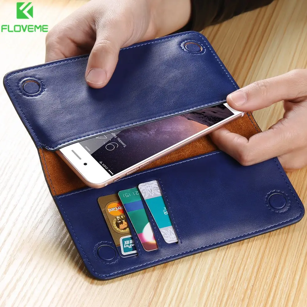 Floveme-携帯電話用の本物の革の財布,5.5インチ,Samsung Galaxy s9 s8 plus s7s6用の携帯電話ケース