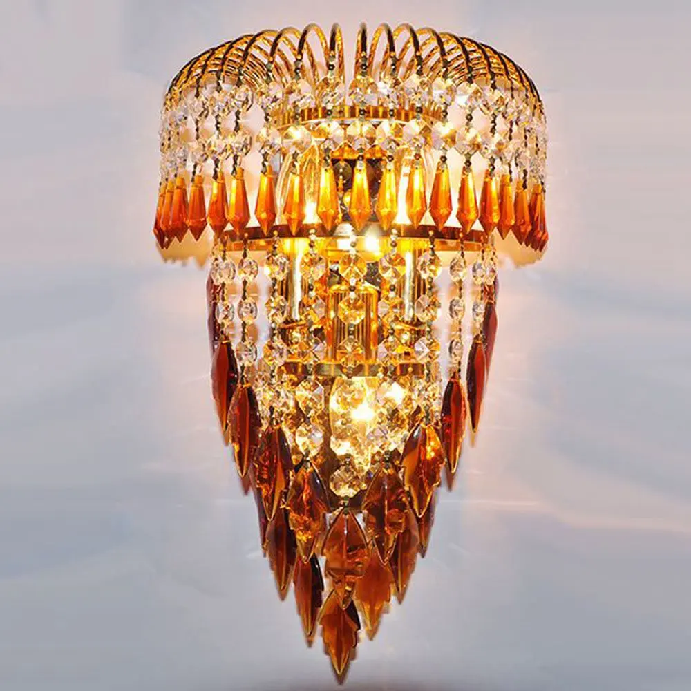 

Modern Gold Palace Gate Crystal Leaf Wall Lights Bedroom Bedsides Corridor Luxury Wall Sconce European Living Room Wall Lighting