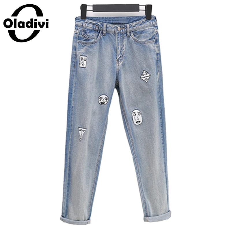 

Oladivi New 2016 Hot Fashion Ladies Cotton Denim Pants Womens Bleach Ripped Skinny Denim Jeans Female Trousers Plus Size XL 5XL
