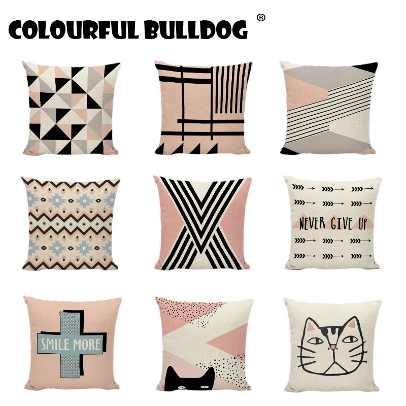 Fashion Pink Cushion Covers Cartoon Cat Black And White Stripes Love