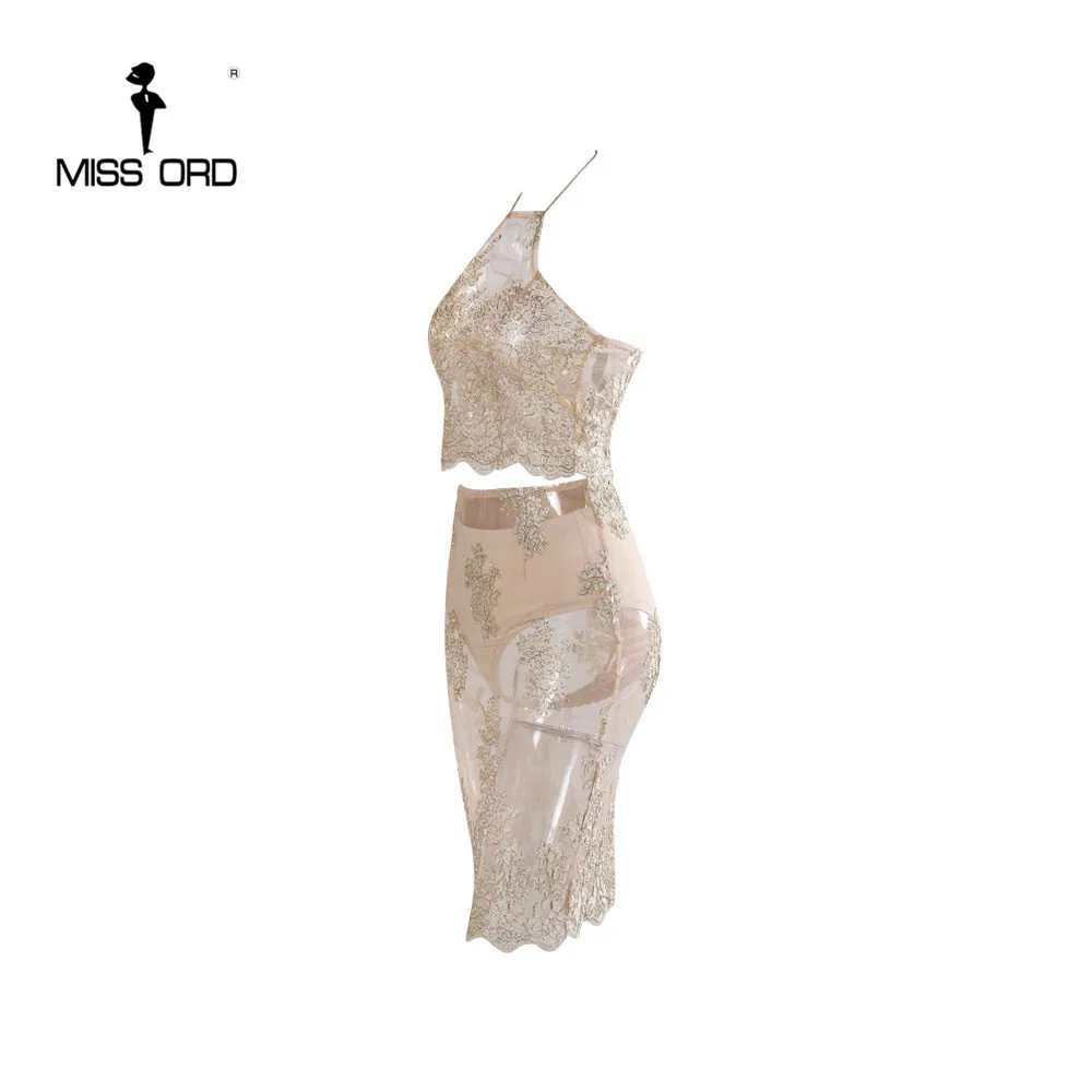 Missord сексуальное платье без рукавов с кружевной строчкой из двух предметов золотого цвета FT5103-2