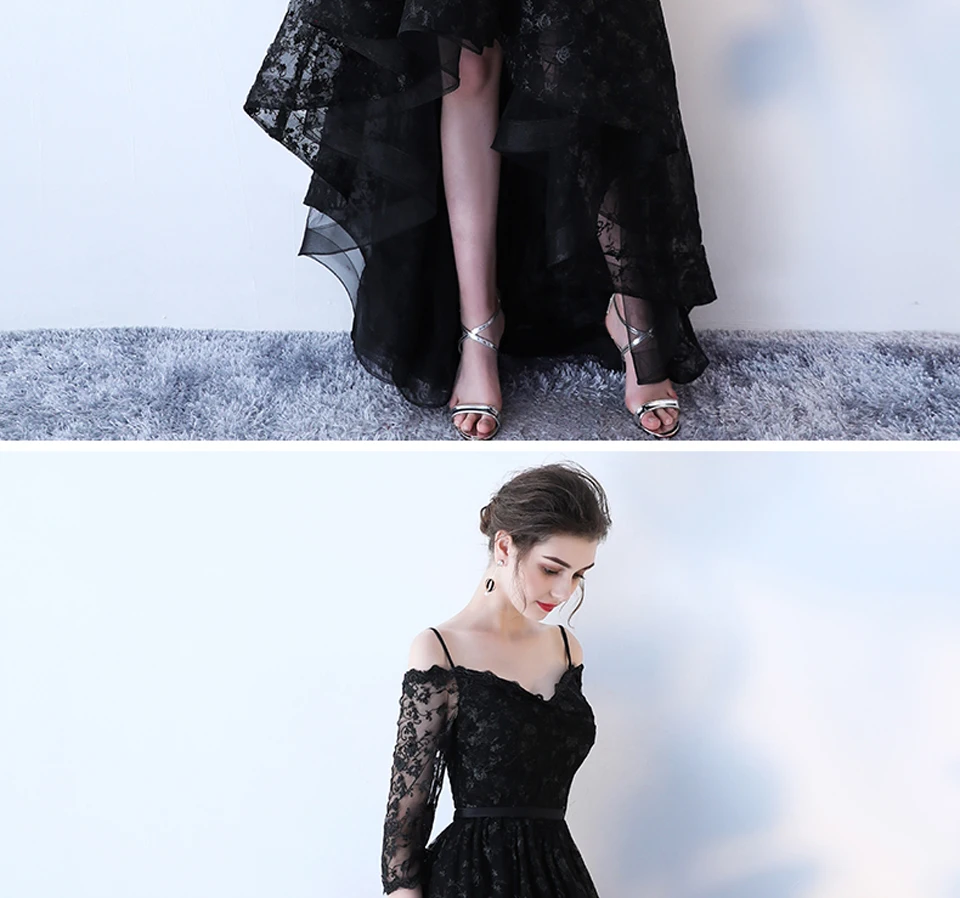 long sleeve prom & dance dresses LAMYA High Low Prom Dress Boat Neck With Half Sleeve Evening Party Dresses Women Black Lace Formal Gown Gown Robe De Soiree lavender prom dresses