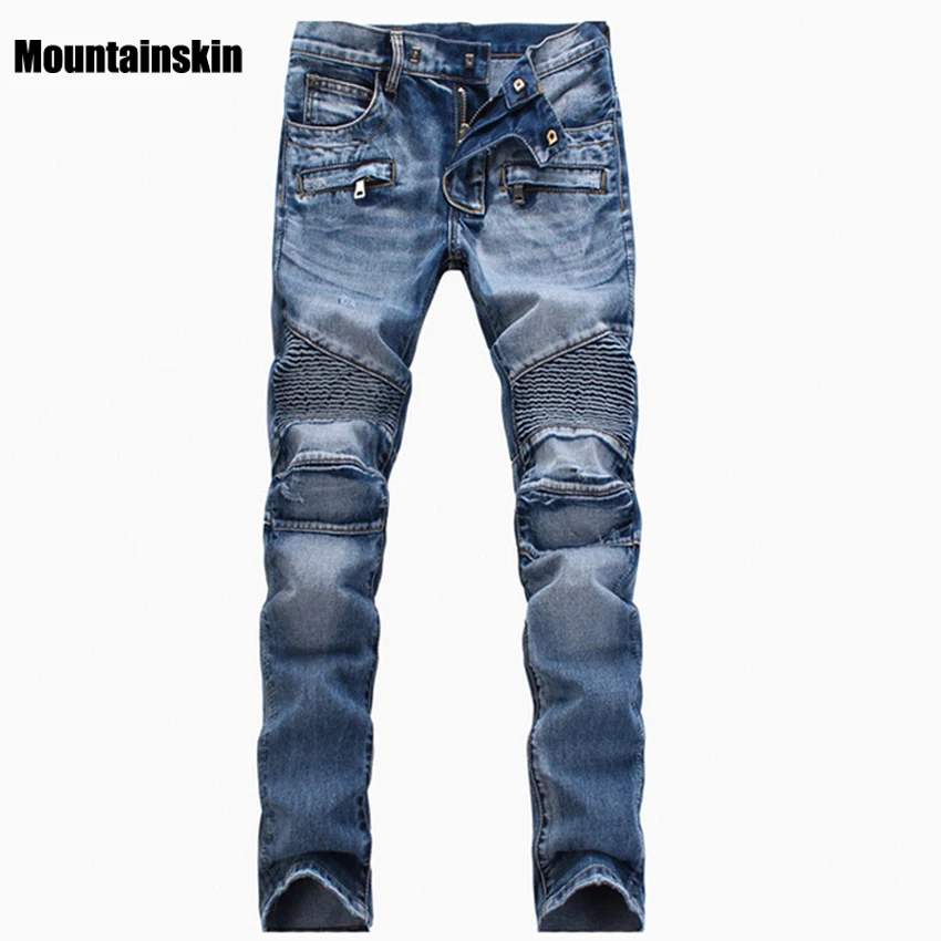 Mountainskin Men s Ripped Jean Denim Straight Biker Jeans Men Washed Skinny Jeans Vintage Slim Fit