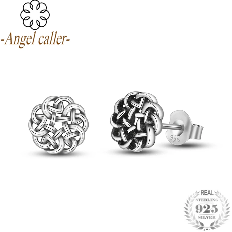 

Angel Caller Genuine 925 Sterling Silver Vintage Stud Earrings for Women Gift Celtics Knot Fine Sterling Silver Jewelry CYE079