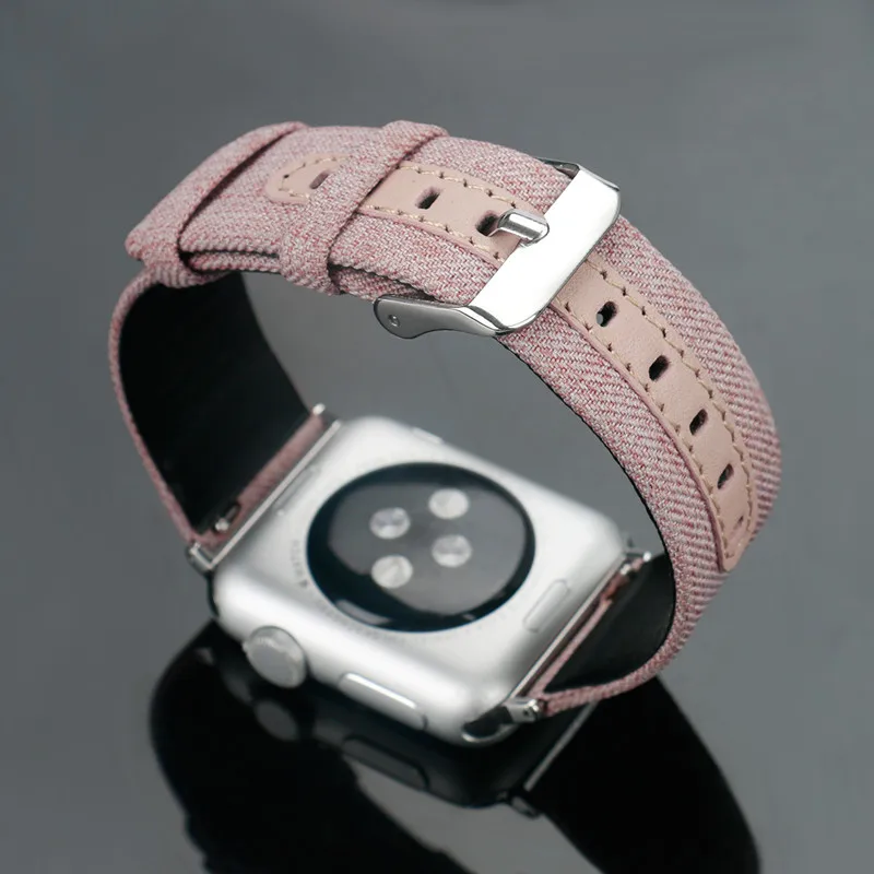 Кожаный ремешок для Apple watch band 44 мм 42 мм 40 мм 38 мм correa aplle Iwatch band 3 2 холст браслет на запястье ремень аксессуары для часов - Цвет ремешка: pink