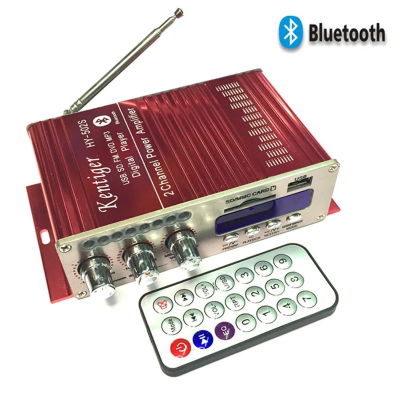 Kentiger HY 502S DC 12V Mini Bluetooth Amplifiers Headphone Amp SD USB Play FM Radio With Remote Control For Home Car Dac