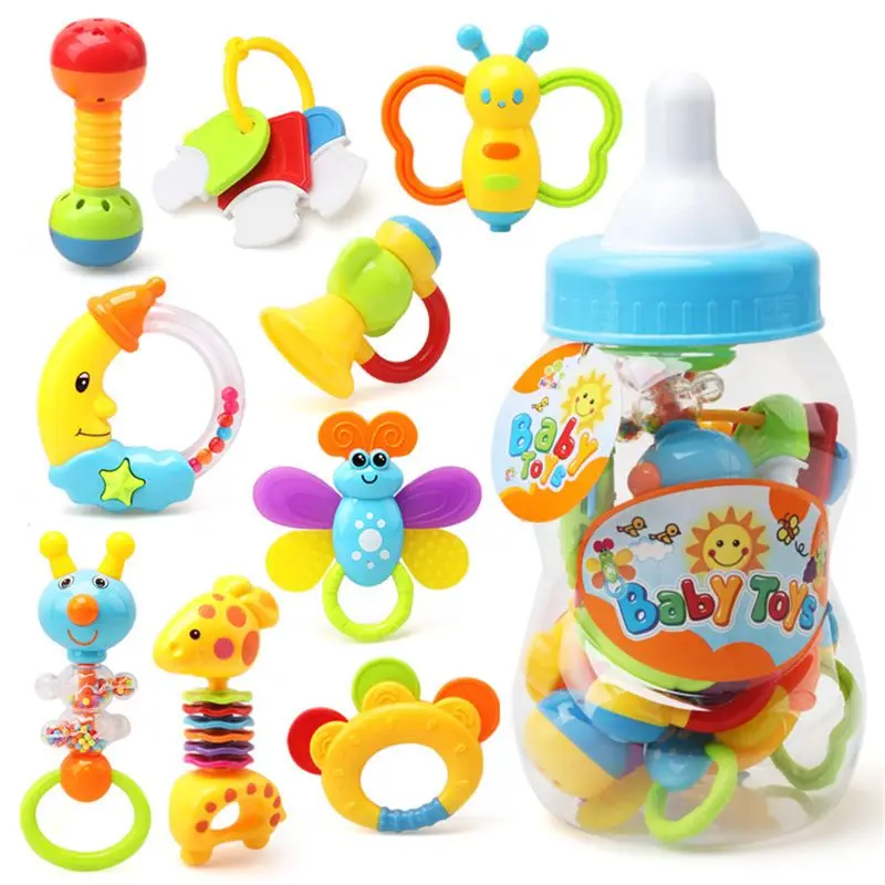 Детская погремушка-прорезатель для зубов детские игрушки с бутылкой для хранения встряхнуть и GRAP Детские Игрушки для развития рук набор для новорожденных малышей
