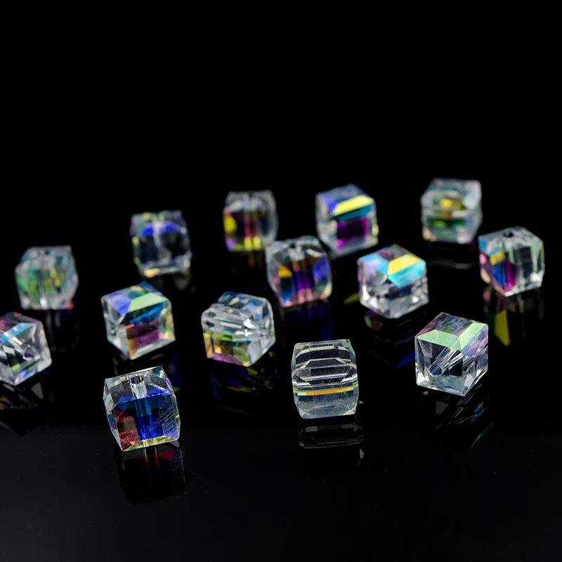 

AB Color Crystal Square Beads For Jewelry Making Decorative Glass DIY Beads Material Crystal Cube Beads 2 3 4 6 8mm